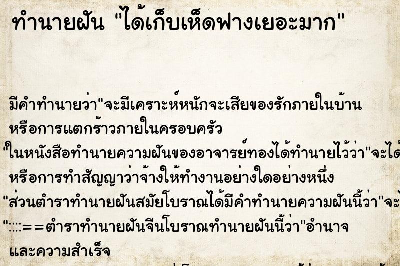 ทำนายฝัน ได้เก็บเห็ดฟางเยอะมาก ทำนายฝัน ได้เก็บเห็ดฟางเยอะมาก