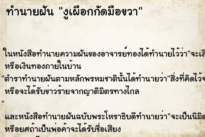 ทำนายฝัน งูเผือกกัดมือขวา