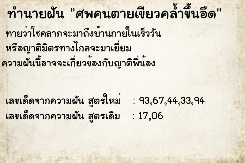 ทำนายฝันศพคนตายเขียวคล้ำขึ้นอืด ทำนายฝันทำนายฝันศพคนตายเขียวคล้ำขึ้นอืด