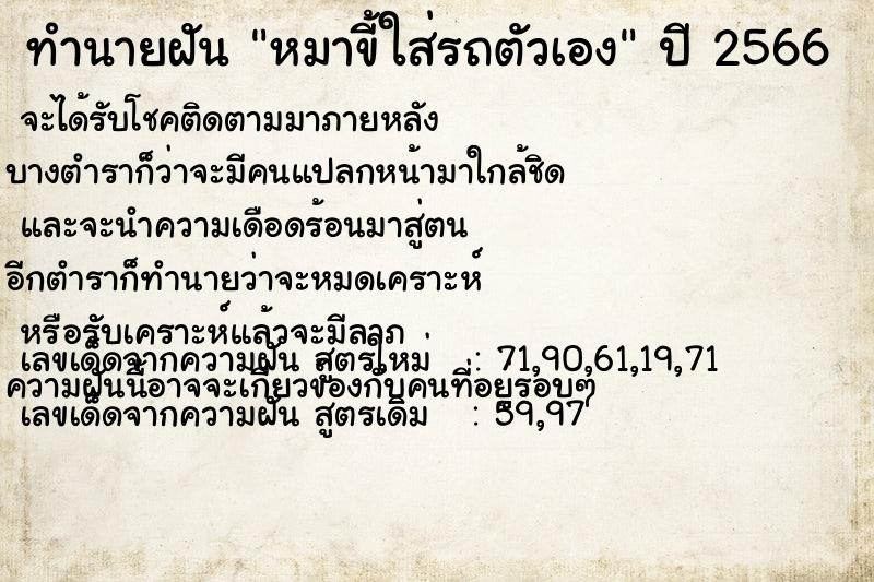 ทำนายฝัน หมาขี้ใส่รถตัวเอง