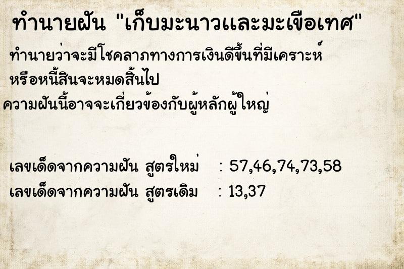 ทำนายฝันทำนายฝันเก็บมะนาวเเละมะเขือเทศ