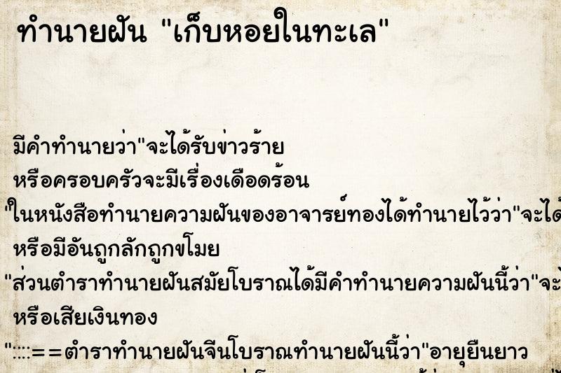 ทำนายฝัน เก็บหอยในทะเล ตำราโบราณ แม่นที่สุดในโลก