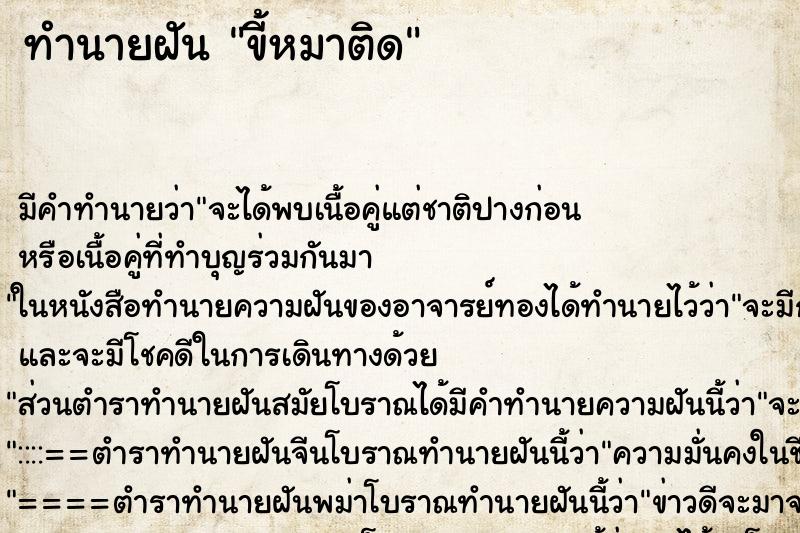 ทำนายฝันขี้หมาติด ทำนายฝันทำนายฝันขี้หมาติด