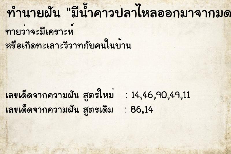 ทำนายฝันทำนายฝันมีน้ำคาวปลาไหลออกมาจากมดลูก