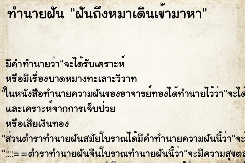 ทำนายฝันฝันถึงหมาเดินเข้ามาหา ทำนายฝันทำนายฝันฝันถึงหมาเดินเข้ามาหา