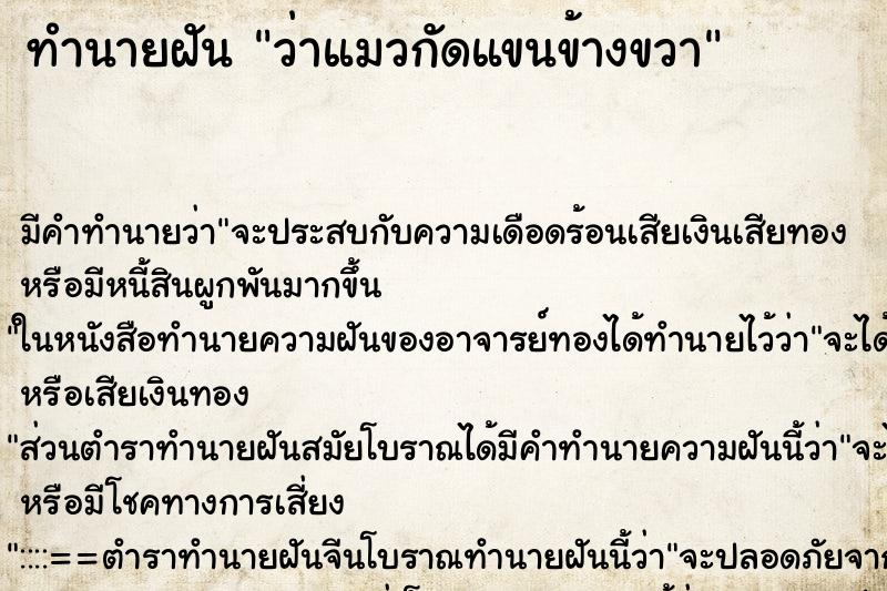 ทำนายฝัน ว่าแมวกัดแขนข้างขวา ทำนายฝัน ว่าแมวกัดแขนข้างขวา