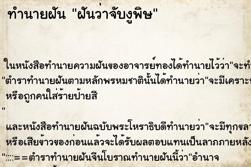 ทำนายฝันทำนายฝันฝันว่าจับงูพิษ