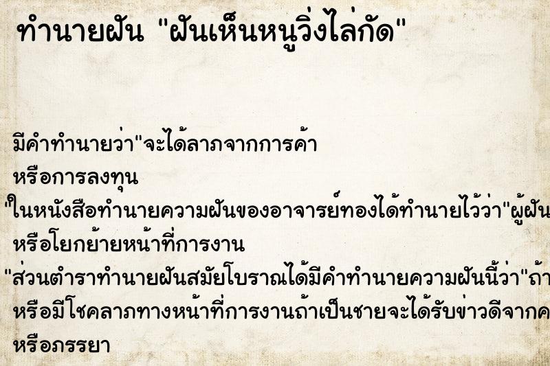 ทำนายฝัน ฝันเห็นหนูวิ่งไล่กัด ทำนายฝัน ฝันเห็นหนูวิ่งไล่กัด