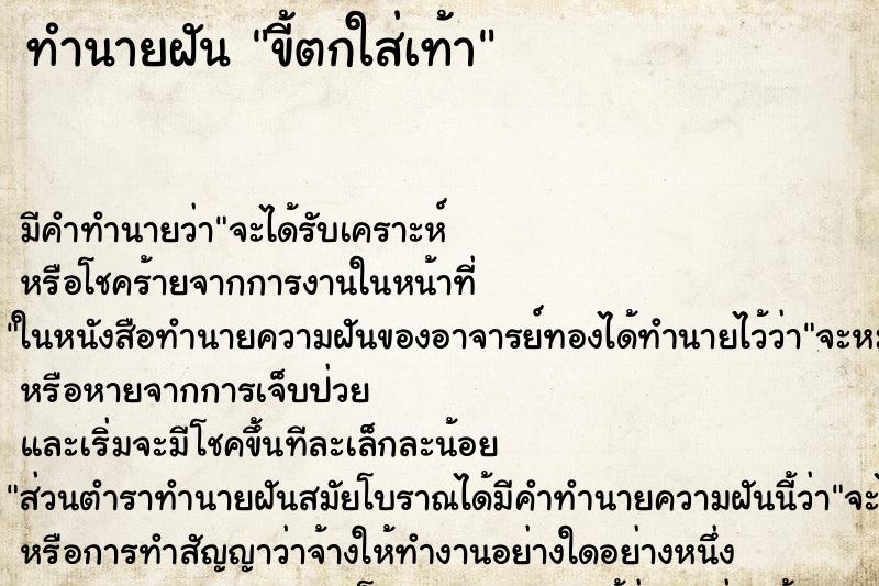ทำนายฝัน ขี้ตกใส่เท้า ทำนายฝัน ขี้ตกใส่เท้า