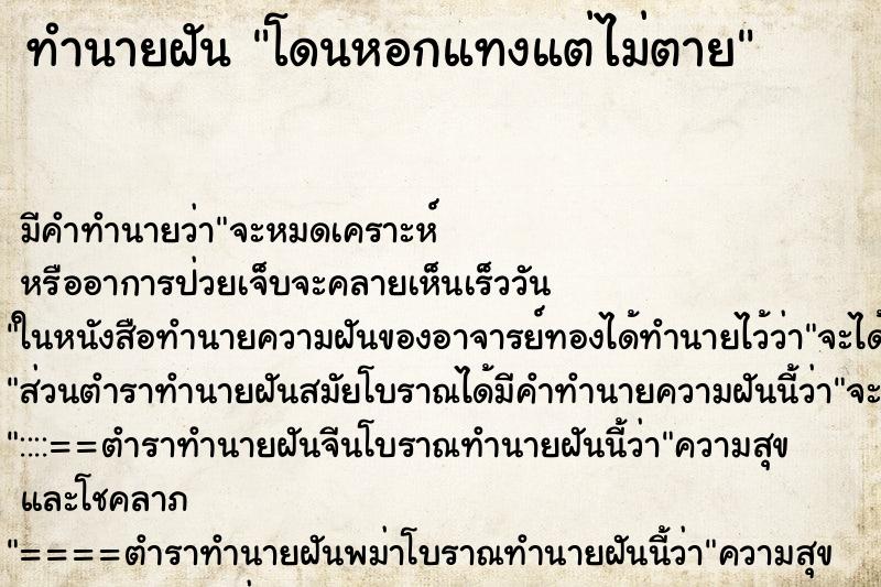 ทำนายฝัน โดนหอกแทงแต่ไม่ตาย ทำนายฝัน โดนหอกแทงแต่ไม่ตาย