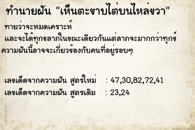 ทำนายฝัน เห็นตะขาบไต่บนไหล่ขวา ตำราโบราณ แม่นที่สุดในโลก