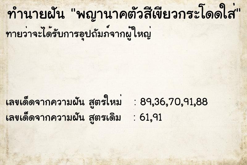 ทำนายฝันทำนายฝันพญานาคตัวสีเขียวกระโดดใส่