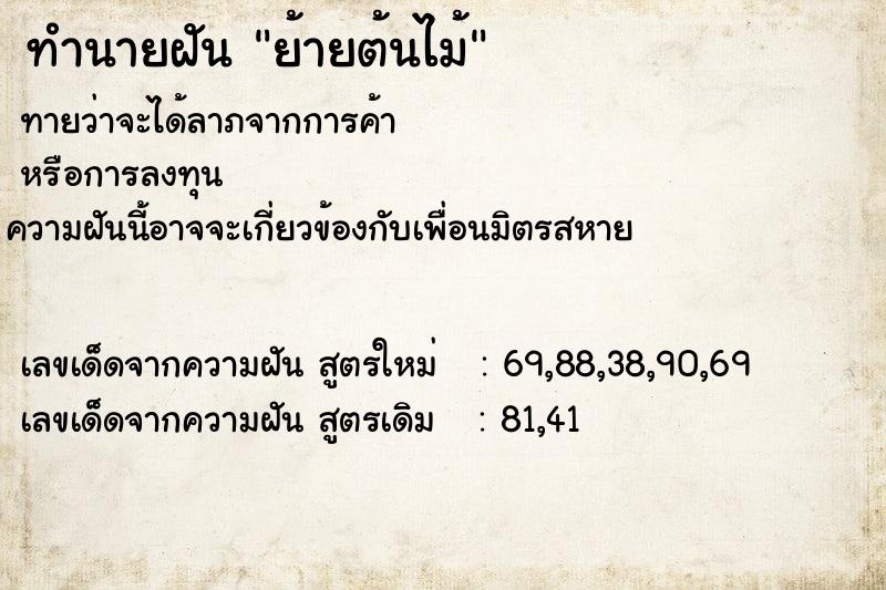 ทำนายฝัน ย้ายต้นไม้ ทำนายฝัน ย้ายต้นไม้