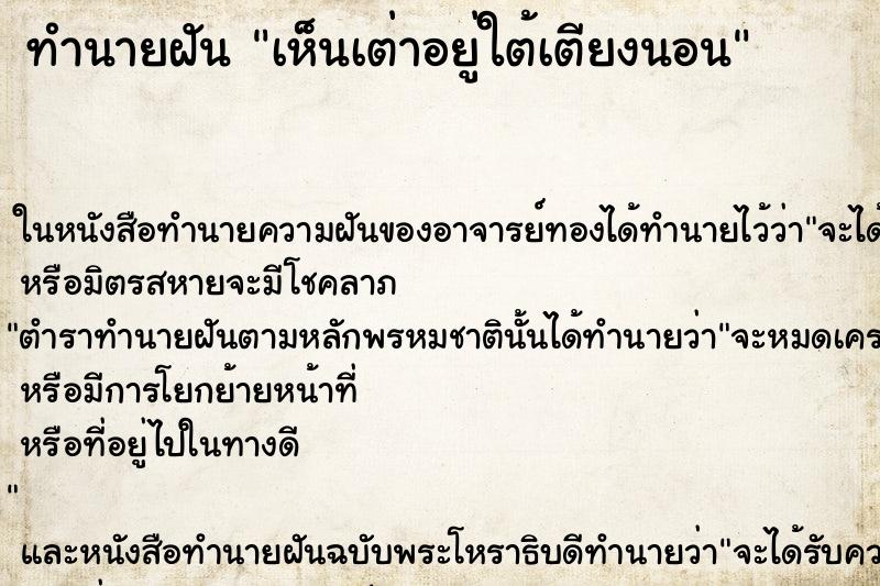 ทำนายฝันเห็นเต่าอยู่ใต้เตียงนอน ทำนายฝันทำนายฝันเห็นเต่าอยู่ใต้เตียงนอน