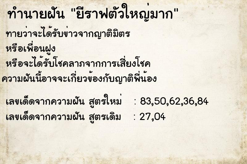 ทำนายฝัน ยีราฟตัวใหญ่มาก ทำนายฝัน ยีราฟตัวใหญ่มาก