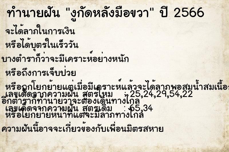 ทำนายฝัน งูกัดหลังมือขวา