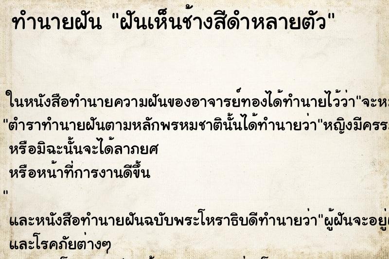 ทำนายฝันทำนายฝันฝันเห็นช้างสีดำหลายตัว