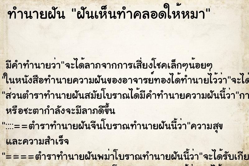 ทำนายฝัน ฝันเห็นทำคลอดให้หมา ทำนายฝัน ฝันเห็นทำคลอดให้หมา