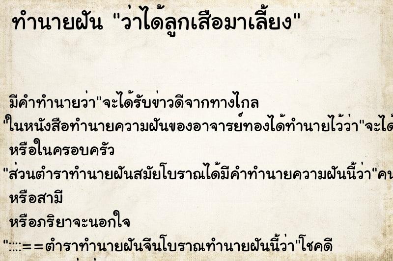 ทำนายฝัน ว่าได้ลูกเสือมาเลี้ยง ทำนายฝัน ว่าได้ลูกเสือมาเลี้ยง