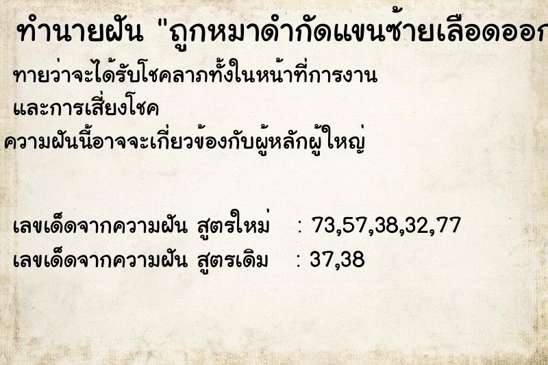 ทำนายฝัน ถูกหมาดำกัดแขนซ้ายเลือดออกเป็นสีแดง ทำนายฝัน ถูกหมาดำกัดแขนซ้ายเลือดออกเป็นสีแดง
