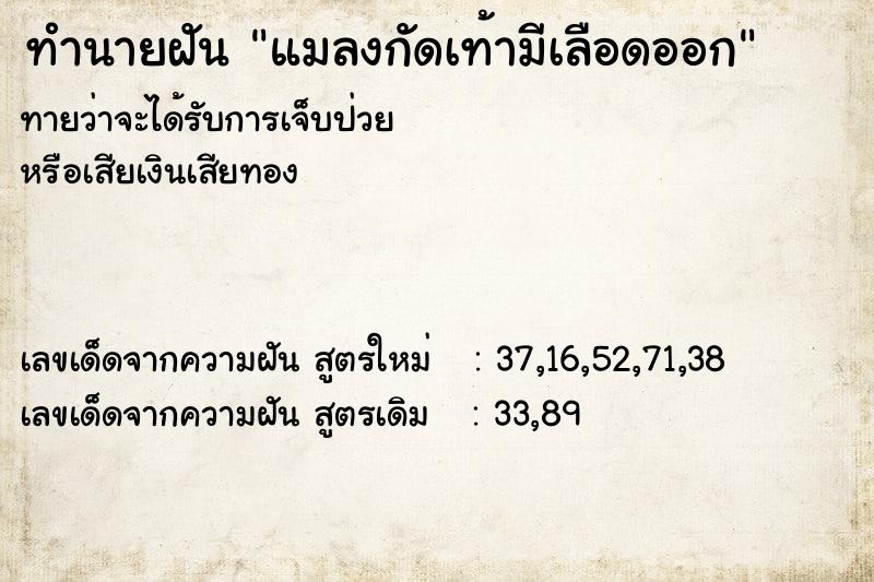 ทำนายฝัน แมลงกัดเท้ามีเลือดออก ทำนายฝัน แมลงกัดเท้ามีเลือดออก