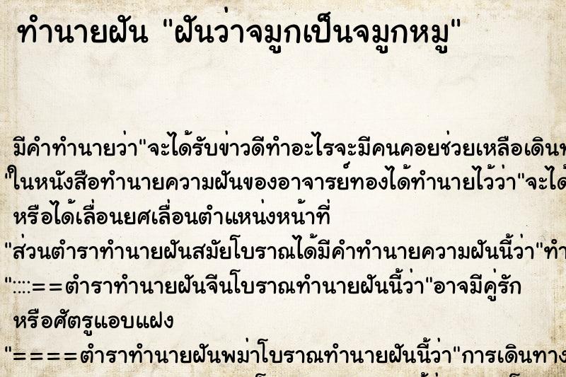 ทำนายฝันฝันว่าจมูกเป็นจมูกหมู ทำนายฝันทำนายฝันฝันว่าจมูกเป็นจมูกหมู