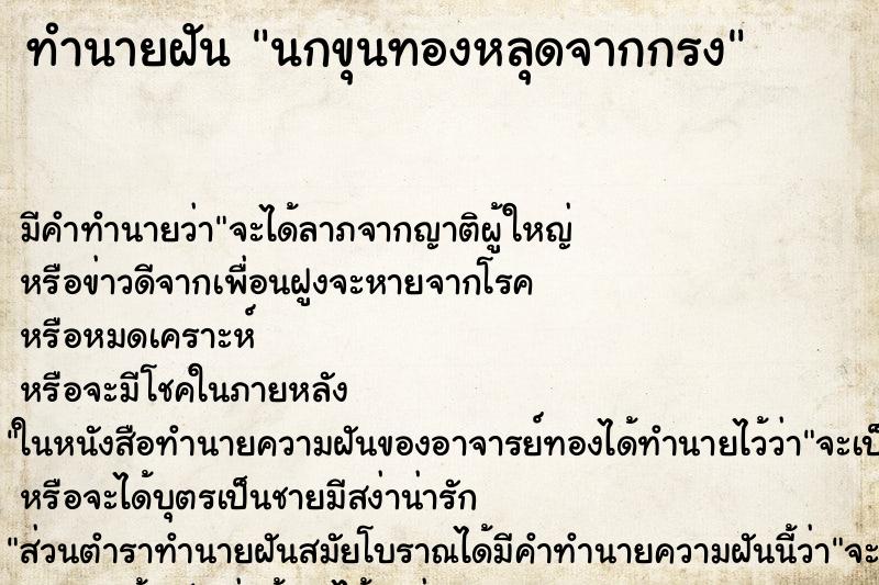 ทำนายฝัน นกขุนทองหลุดจากกรง