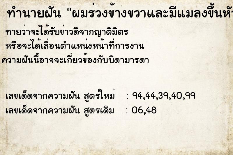 ทำนายฝันผมร่วงข้างขวาและมีแมลงขึ้นหัว ทำนายฝันทำนายฝันผมร่วงข้างขวาและมีแมลงขึ้นหัว