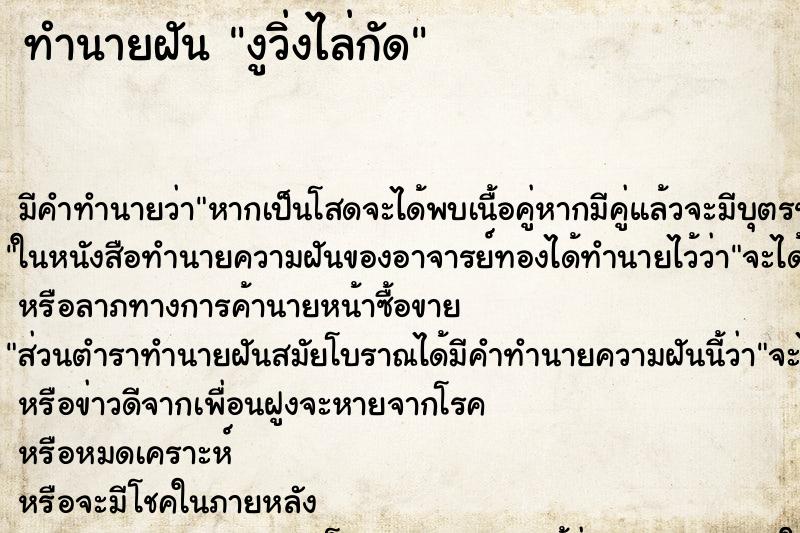 ทำนายฝัน งูวิ่งไล่กัด ตำราโบราณ แม่นที่สุดในโลก