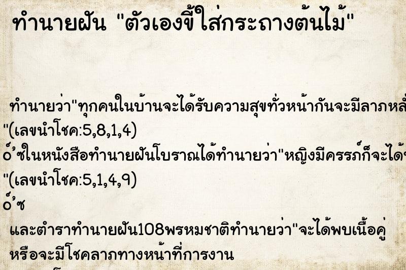 ทำนายฝันตัวเองขี้ใส่กระถางต้นไม้ ทำนายฝันทำนายฝันตัวเองขี้ใส่กระถางต้นไม้