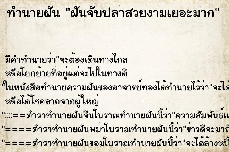 ทำนายฝันฝันจับปลาสวยงามเยอะมาก ทำนายฝันทำนายฝันฝันจับปลาสวยงามเยอะมาก
