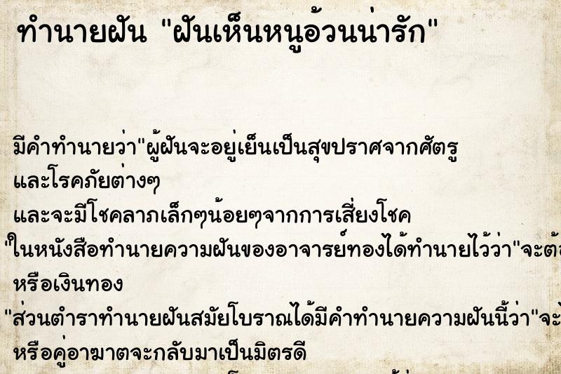 ทำนายฝัน ฝันเห็นหนูอ้วนน่ารัก ทำนายฝัน ฝันเห็นหนูอ้วนน่ารัก