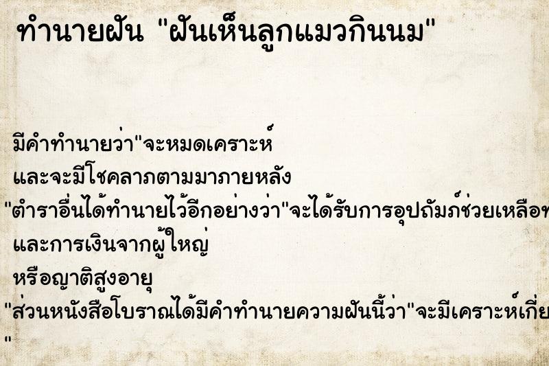 ทำนายฝันฝันเห็นลูกแมวกินนม ทำนายฝันทำนายฝันฝันเห็นลูกแมวกินนม