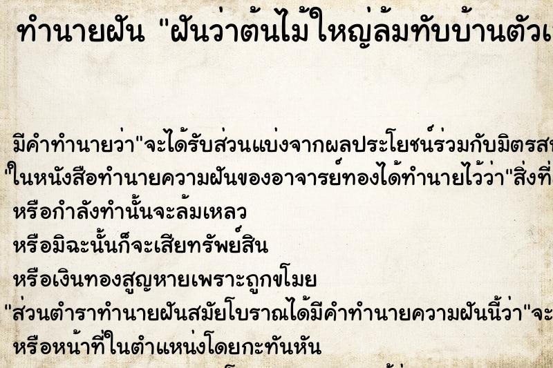 ทำนายฝัน ฝันว่าต้นไม้ใหญ่ล้มทับบ้านตัวเอง ทำนายฝัน ฝันว่าต้นไม้ใหญ่ล้มทับบ้านตัวเอง