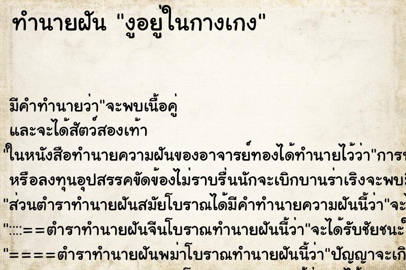 ทำนายฝันงูอยู่ในกางเกง ทำนายฝันทำนายฝันงูอยู่ในกางเกง