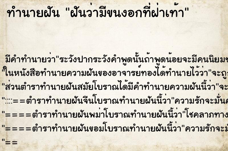 ทำนายฝัน ฝันว่ามีขนงอกที่ฝ่าเท้า ตำราโบราณ แม่นที่สุดในโลก