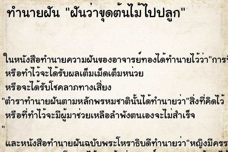 ทำนายฝัน ฝันว่าขุดต้นไม้ไปปลูก ตำราโบราณ แม่นที่สุดในโลก