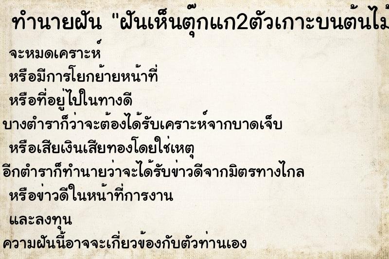 ทำนายฝันฝันเห็นตุ๊กแก2ตัวเกาะบนต้นไม้ ทำนายฝันทำนายฝันฝันเห็นตุ๊กแก2ตัวเกาะบนต้นไม้