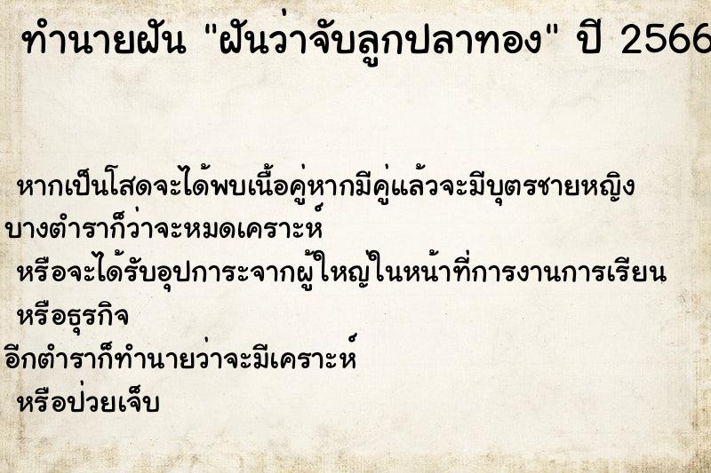 ทำนายฝันทำนายฝันฝันว่าจับลูกปลาทอง