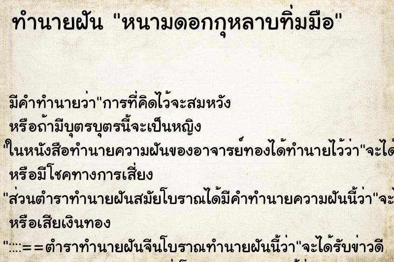 ทำนายฝัน หนามดอกกุหลาบทิ่มมือ ทำนายฝัน หนามดอกกุหลาบทิ่มมือ