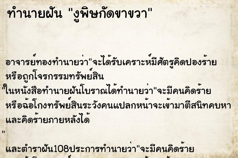 ทำนายฝันงูพิษกัดขาขวา ทำนายฝันทำนายฝันงูพิษกัดขาขวา