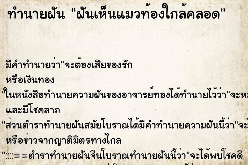 ทำนายฝัน ฝันเห็นแมวท้องใกล้คลอด ตำราโบราณ แม่นที่สุดในโลก