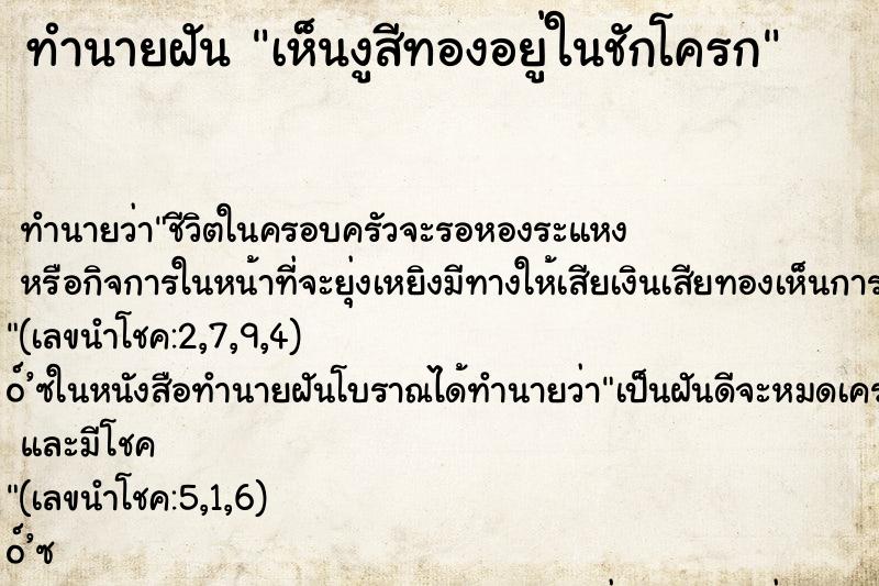 ทำนายฝันเห็นงูสีทองอยู่ในชักโครก ทำนายฝันทำนายฝันเห็นงูสีทองอยู่ในชักโครก