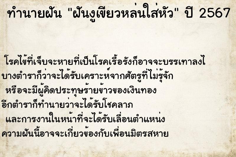 ทำนายฝัน ฝันงูเขียวหล่นใส่หัว ทำนายฝัน ฝันงูเขียวหล่นใส่หัว
