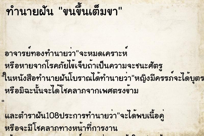 ทำนายฝัน ขนขึ้นเต็มขา ตำราโบราณ แม่นที่สุดในโลก