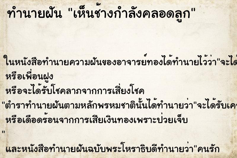 ทำนายฝันทำนายฝันเห็นช้างกำลังคลอดลูก