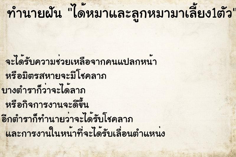 ทำนายฝัน ได้หมาและลูกหมามาเลี้ยง1ตัวแม่นๆ ฟรี ด้วยตำราหนังสือทำนายฝันโบราณ ทำนายฝันได้หมาและลูกหมามาเลี้ยง1ตัว