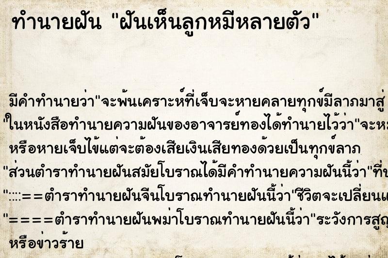 ทำนายฝัน ฝันเห็นลูกหมีหลายตัว ทำนายฝัน ฝันเห็นลูกหมีหลายตัว