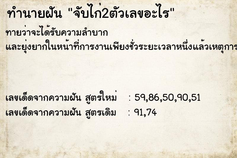 ทำนายฝันทำนายฝันจับไก่2ตัวเลขอะไร