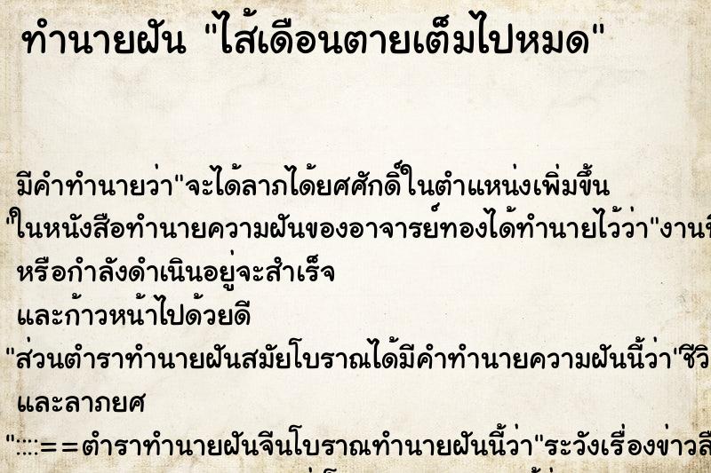 ทำนายฝัน ไส้เดือนตายเต็มไปหมดแม่นๆ ฟรี ด้วยตำราหนังสือทำนายฝันโบราณ ทำนายฝันไส้เดือนตายเต็มไปหมด